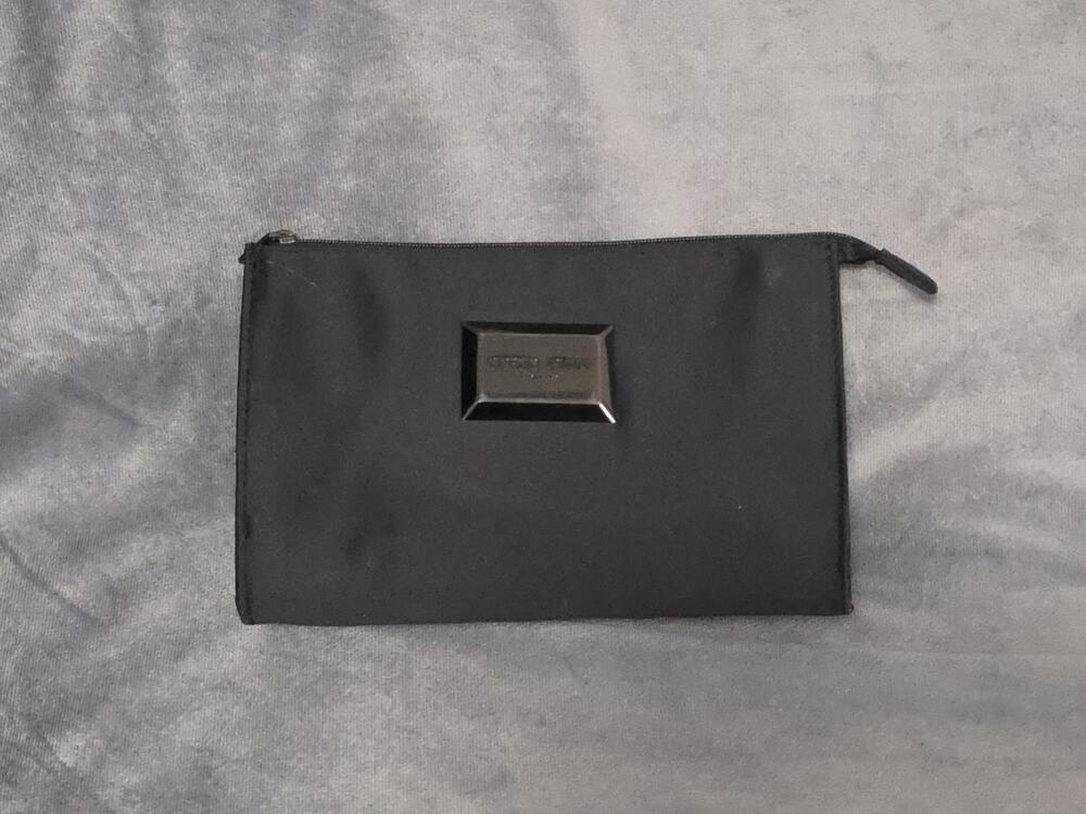 Giorgio Armani Black Satin Cosmetic Make Up Zipper Clutch Evening Travel Bag